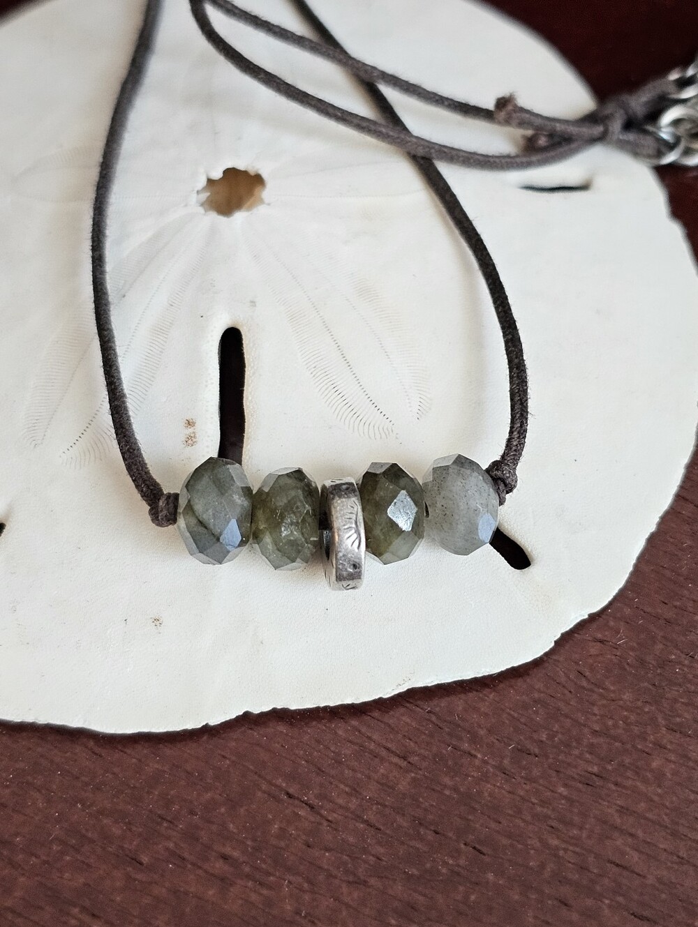 Peyote Bird Labradorite and Quartz Bead Leather Necklace - Picture 2 of 14